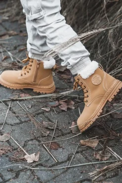 Outlet Boto Dziecięce Trapery Botki Na Suwak z Kożuszkiem Camel Marialee Brązowy