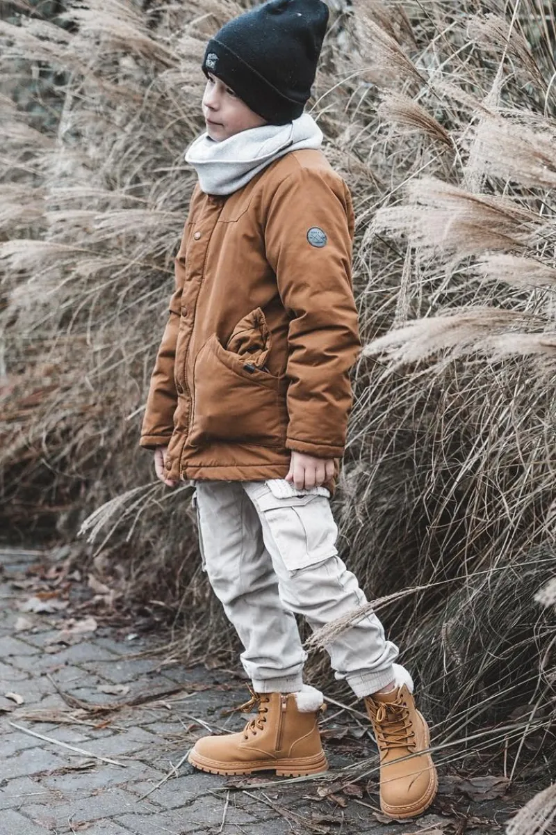 Outlet Boto Dziecięce Trapery Botki Na Suwak z Kożuszkiem Camel Marialee Brązowy