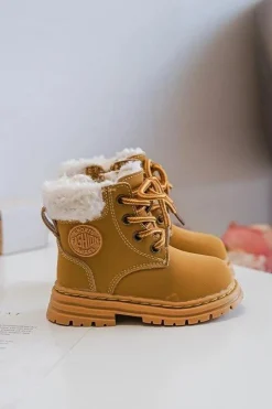 Outlet Boto Dziecięce Trapery Botki Na Suwak z Kożuszkiem Camel Marialee Brązowy