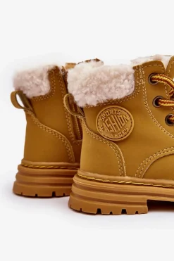 Outlet Boto Dziecięce Trapery Botki Na Suwak z Kożuszkiem Camel Marialee Brązowy