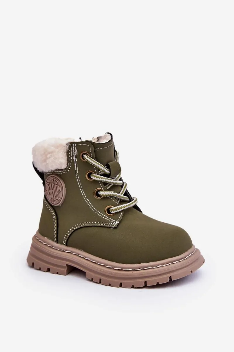 Hot Dziecięce Trapery Botki Na Suwak z Kożuszkiem Zilelone Marialee Dzieci Chłopięce|Dziewczęce