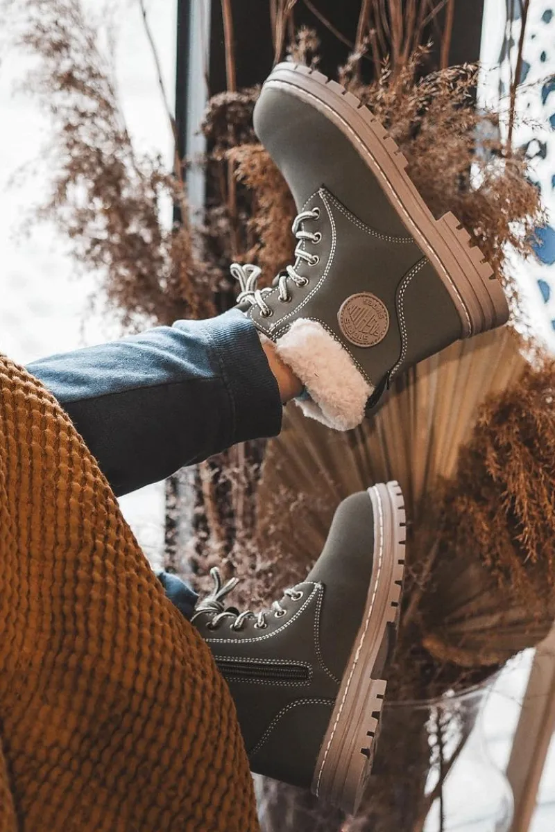 Hot Dziecięce Trapery Botki Na Suwak z Kożuszkiem Zilelone Marialee Dzieci Chłopięce|Dziewczęce