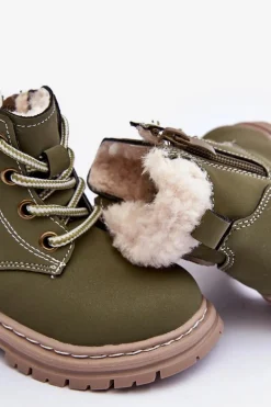 Hot Dziecięce Trapery Botki Na Suwak z Kożuszkiem Zilelone Marialee Dzieci Chłopięce|Dziewczęce