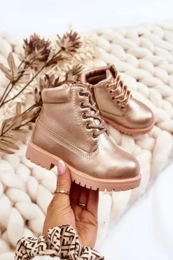 Best Dziecięce Trapery Botki Ocieplane Różowe Złoto Dexter Dzieci Dziewczęce