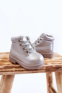 New Boto Dziecięce Trapery Botki z Suwakiem Srebrne Dexter Srebrny