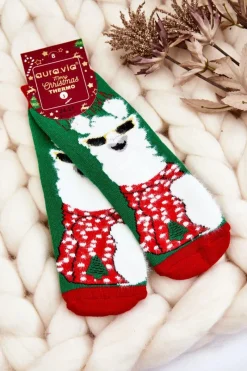 New Aura.via Dziecięce Świąteczne Bawełniane Skarpety Termoaktywne Alpaka Zielone