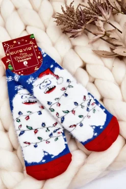 Skarpetki|Skarpetki>Aura.via Dziecięce Świąteczne Bawełniane Skarpety Termoaktywne Yeti Niebieskie