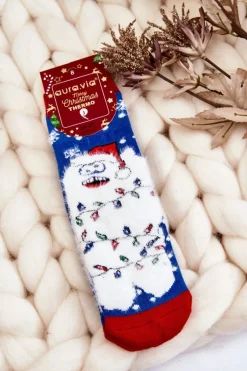 Skarpetki|Skarpetki>Aura.via Dziecięce Świąteczne Bawełniane Skarpety Termoaktywne Yeti Niebieskie