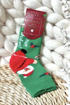 Skarpetki|Skarpetki>Aura.via Dziecięce Świąteczne Bawełniane Skarpety Z Mikołajem Zielone