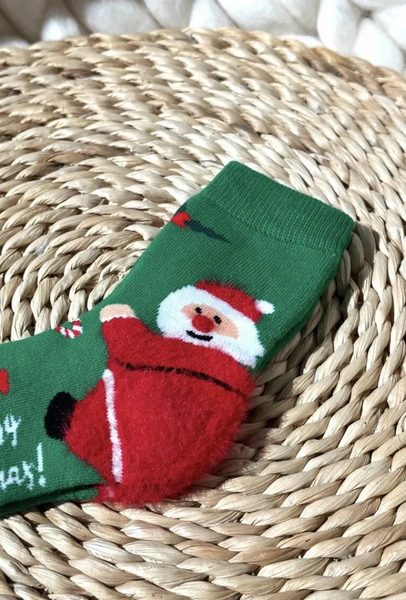 Skarpetki|Skarpetki>Aura.via Dziecięce Świąteczne Bawełniane Skarpety Z Mikołajem Zielone