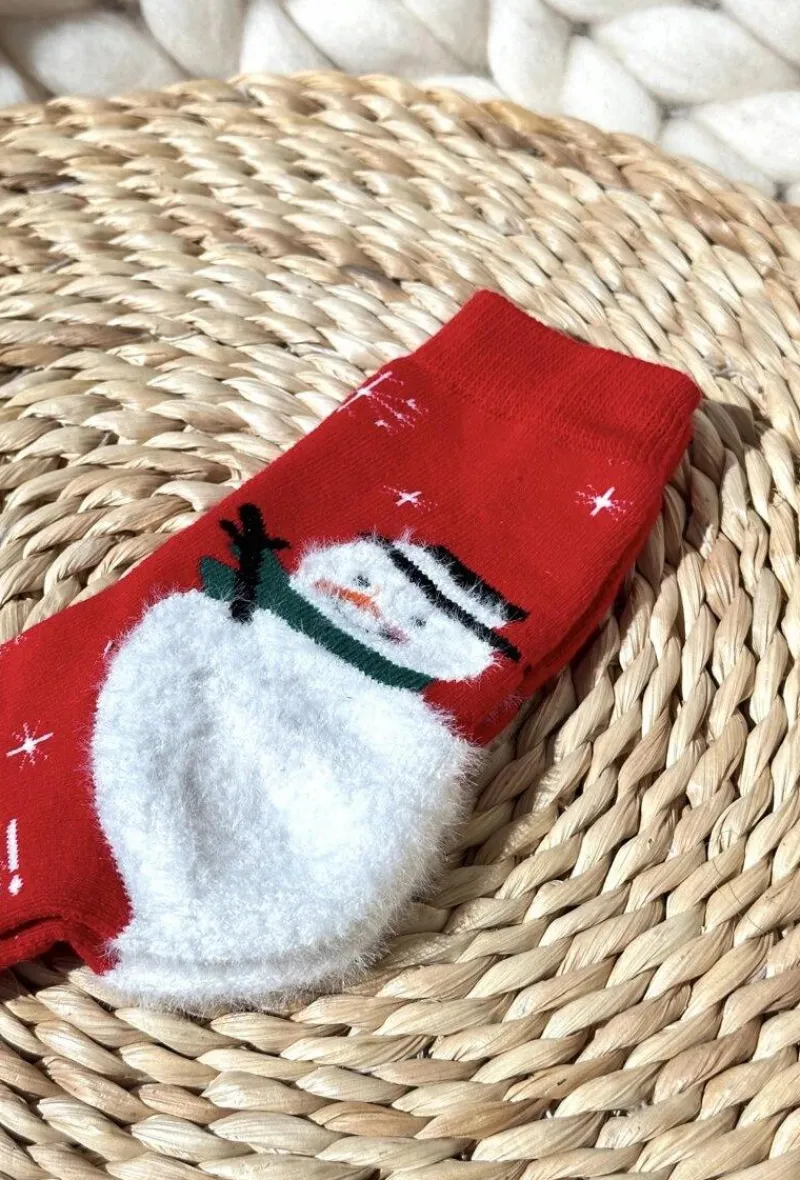 Skarpetki|Skarpetki>Aura.via Dziecięce Świąteczne Bawełniane Skarpety Z Bałwanem Czerwone