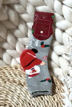 Skarpetki|Skarpetki>Aura.via Dziecięce Świąteczne Bawełniane Skarpety Z Mikołajem Szare