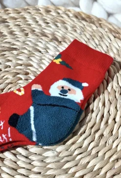 Hot Aura.via Dziecięce Świąteczne Bawełniane Skarpety Z Mikołajem Czerwone Czerwony