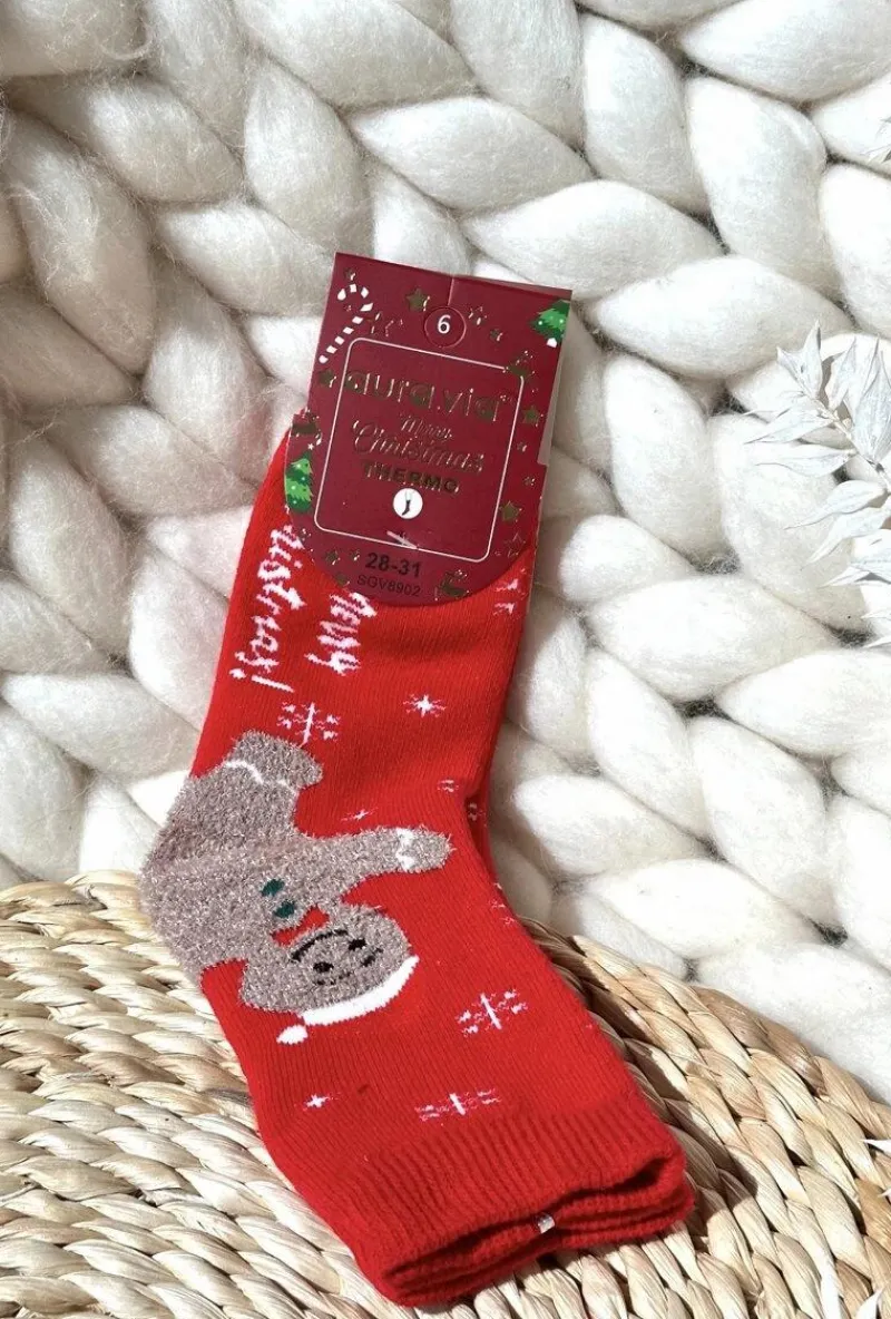 Skarpetki|Skarpetki>Aura.via Dziecięce Świąteczne Bawełniane Skarpety Czerwone