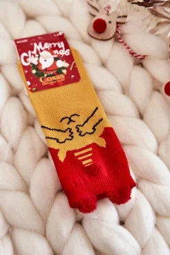 Skarpetki|Skarpetki>COSAS Dziecięce Świąteczne Skarpety Misiu Czerwono-Żółte