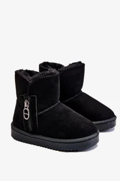 Chłopięce|Dziewczęce>Boto Dziecięce Wsuwane Ocieplane Botki Śniegowce Czarne Catellie