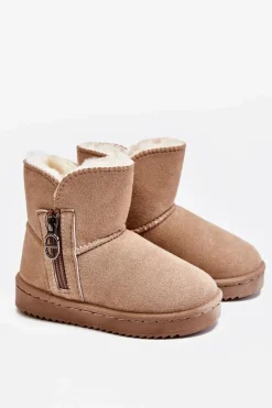 Chłopięce|Dziewczęce>Boto Dziecięce Wsuwane Ocieplane Botki Śniegowce Beżowe Catellie Beżowy