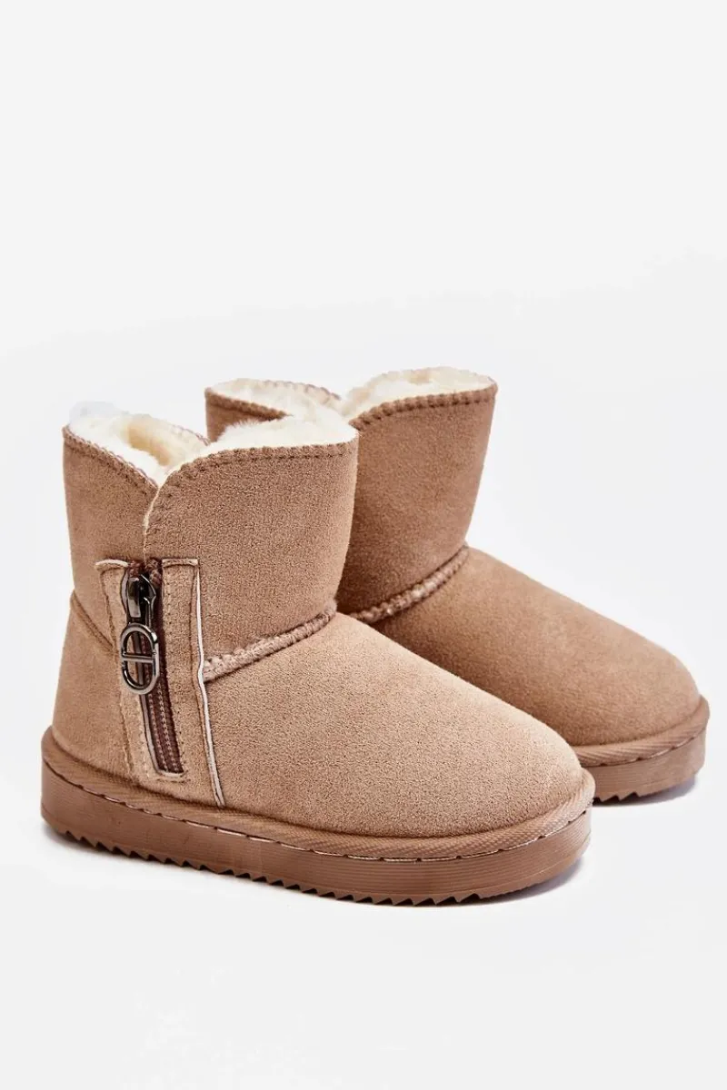 Chłopięce|Dziewczęce>Boto Dziecięce Wsuwane Ocieplane Botki Śniegowce Beżowe Catellie Beżowy