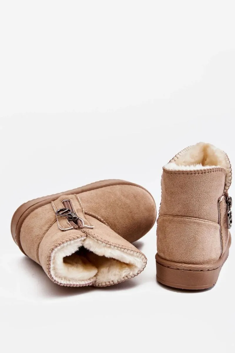 Chłopięce|Dziewczęce>Boto Dziecięce Wsuwane Ocieplane Botki Śniegowce Beżowe Catellie Beżowy