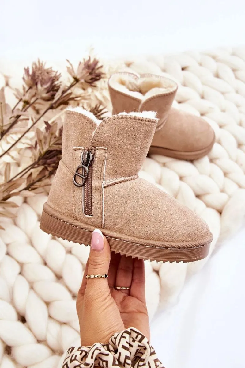 Chłopięce|Dziewczęce>Boto Dziecięce Wsuwane Ocieplane Botki Śniegowce Beżowe Catellie Beżowy