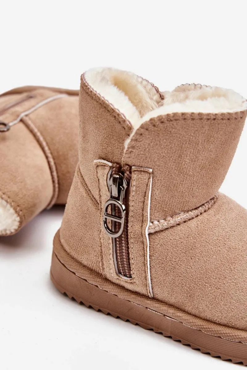 Chłopięce|Dziewczęce>Boto Dziecięce Wsuwane Ocieplane Botki Śniegowce Beżowe Catellie Beżowy