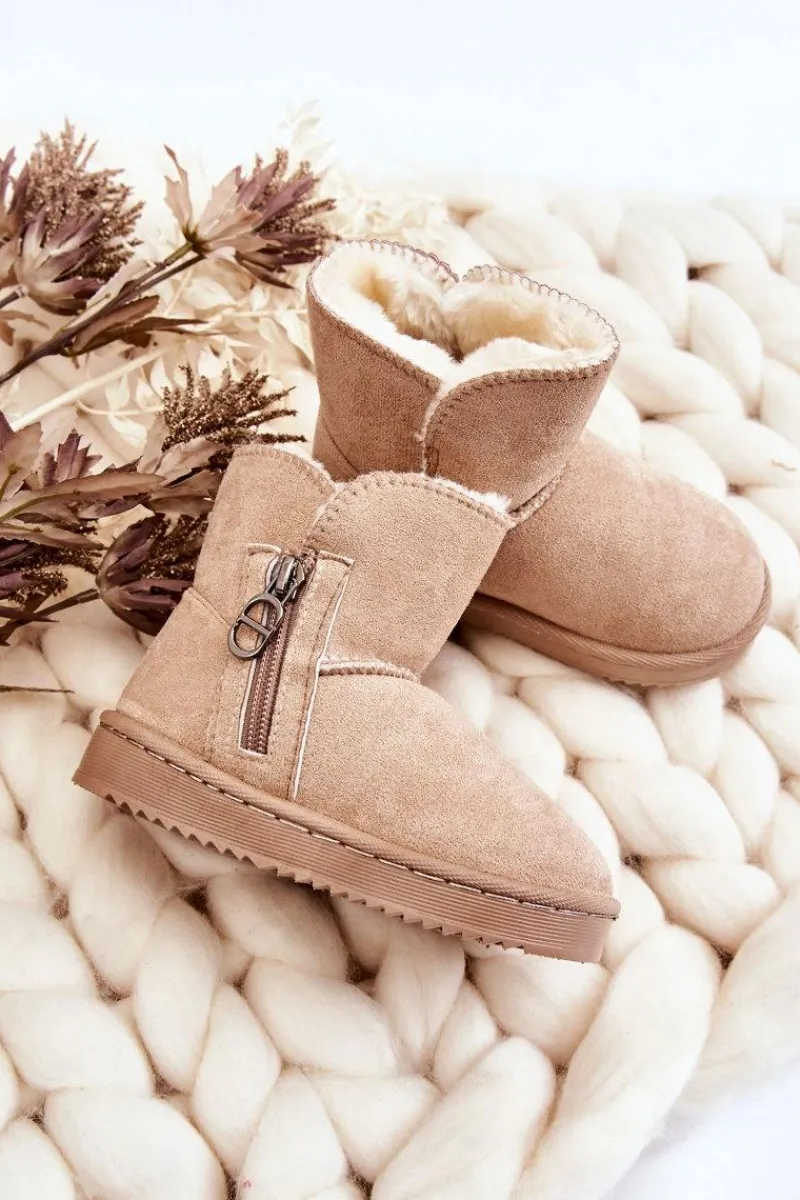 Chłopięce|Dziewczęce>Boto Dziecięce Wsuwane Ocieplane Botki Śniegowce Beżowe Catellie Beżowy