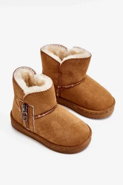 Dziecięce Wsuwane Ocieplane Botki Śniegowce Camel Catellie Dzieci Chłopięce|Dziewczęce