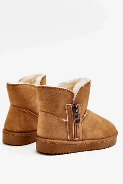 Dziecięce Wsuwane Ocieplane Botki Śniegowce Camel Catellie Dzieci Chłopięce|Dziewczęce