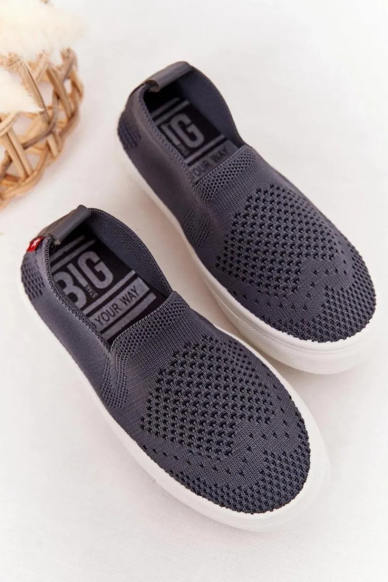 Hot Dziecięce Wsuwane Tenisówki Slip-On Big Star HH374104 Szare Dzieci Chłopięce|Dziewczęce