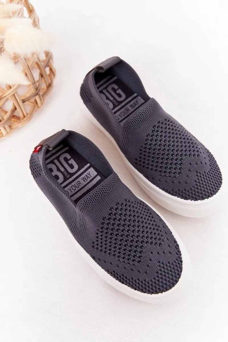 Hot Dziecięce Wsuwane Tenisówki Slip-On Big Star HH374104 Szare Dzieci Chłopięce|Dziewczęce