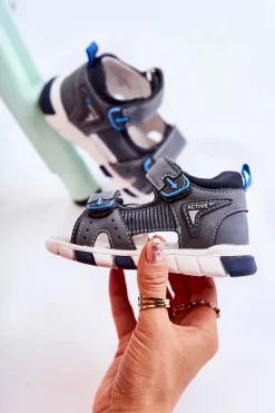 Discount Evento Dziecięce Wygodne Sandałki Ciemnoszare Samell