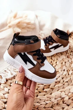 Clearance Boto Dziecięce Wysokie Buty Sportowe Biało-Brązowe Bartnie