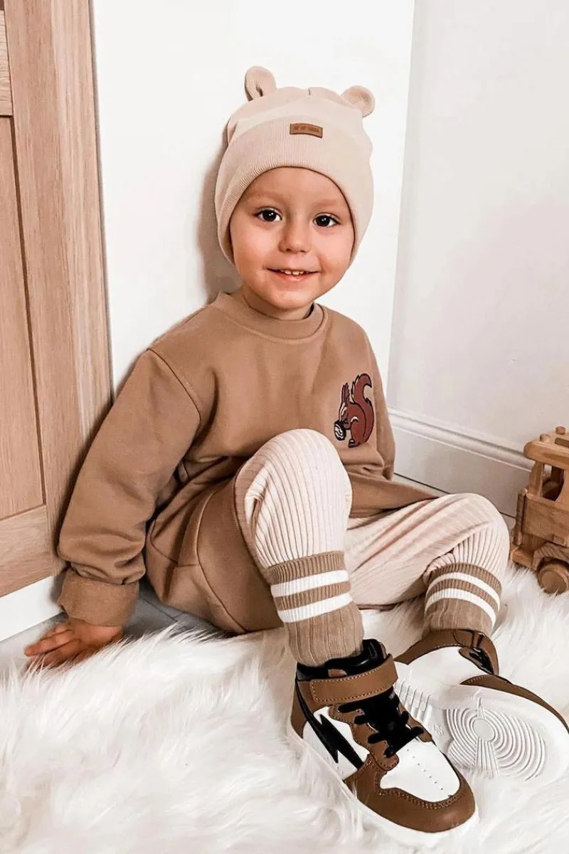 Clearance Boto Dziecięce Wysokie Buty Sportowe Biało-Brązowe Bartnie