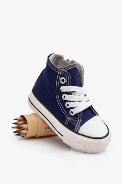Best Boto Dziecięce Wysokie Trampki Z Zamkiem Granatowe Filemon Niebieski