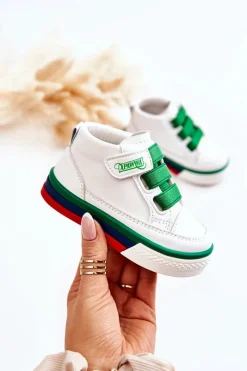 Best Dziecięce Wysokie Trampki Ze Ściągaczem Biało-Zielone Baxter Dzieci Chłopięce|Chłopięce