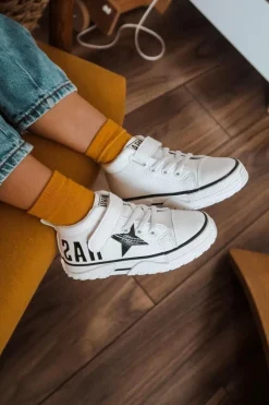 Dziecięce Wysokie Trampki Na Rzep Białe Sparky Dzieci Chłopięce|Dziewczęce