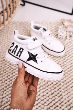 Dziecięce Wysokie Trampki Na Rzep Białe Sparky Dzieci Chłopięce|Dziewczęce