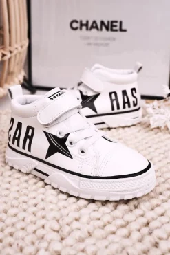 Dziecięce Wysokie Trampki Na Rzep Białe Sparky Dzieci Chłopięce|Dziewczęce