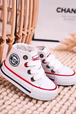 Chłopięce|Dziewczęce></noscript>Big Star Shoes Dziecięce Wysokie Trampki Z Suwakiem BIG STAR HH374187 Białe
