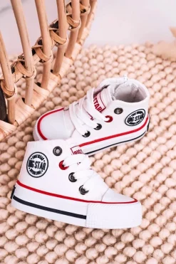 Chłopięce|Dziewczęce></noscript>Big Star Shoes Dziecięce Wysokie Trampki Z Suwakiem BIG STAR HH374187 Białe