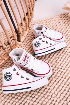 Chłopięce|Dziewczęce></noscript>Big Star Shoes Dziecięce Wysokie Trampki Z Suwakiem BIG STAR HH374187 Białe