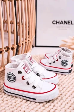Chłopięce|Dziewczęce></noscript>Big Star Shoes Dziecięce Wysokie Trampki Z Suwakiem BIG STAR HH374187 Białe