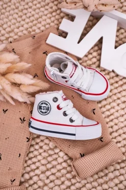 Chłopięce|Dziewczęce></noscript>Big Star Shoes Dziecięce Wysokie Trampki Z Suwakiem BIG STAR HH374187 Białe