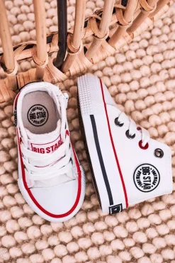 Chłopięce|Dziewczęce></noscript>Big Star Shoes Dziecięce Wysokie Trampki Z Suwakiem BIG STAR HH374187 Białe