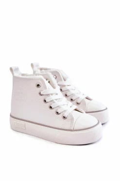 Chłopięce|Dziewczęce></noscript>Big Star Shoes Dziecięce Wysokie Trampki Na Suwak Big Star KK374227 Białe Biały