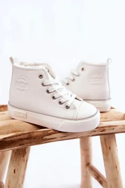 Chłopięce|Dziewczęce></noscript>Big Star Shoes Dziecięce Wysokie Trampki Na Suwak Big Star KK374227 Białe Biały