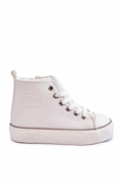Chłopięce|Dziewczęce></noscript>Big Star Shoes Dziecięce Wysokie Trampki Na Suwak Big Star KK374227 Białe Biały
