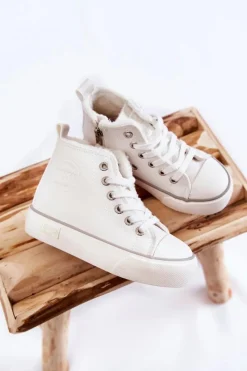 Chłopięce|Dziewczęce></noscript>Big Star Shoes Dziecięce Wysokie Trampki Na Suwak Big Star KK374227 Białe Biały