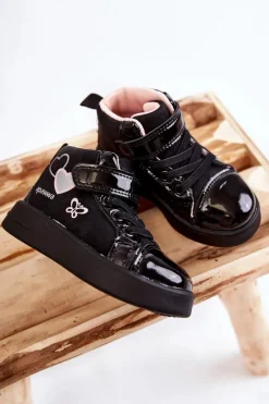 Dziewczęce|Dziewczęce></noscript>Boto Dziecięce Wysokie Trampki Na Rzep Czarne Cheezi