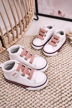 Best Dziecięce Wysokie Trampki Ze Ściągaczem Biało Różowe Baxter Dzieci Dziewczęce|Dziewczęce